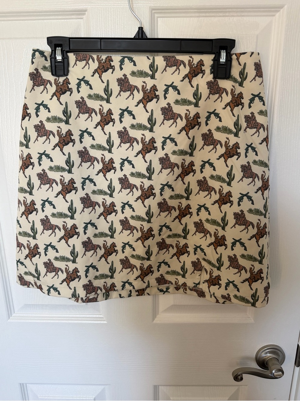 Ring Cream Mini Skirt with Brown Horse & Green Cactus Motif